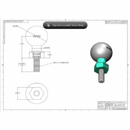 RAM Tough Ball - C Series 1.5" - with M10-1.5 x 25mm Threaded Stud