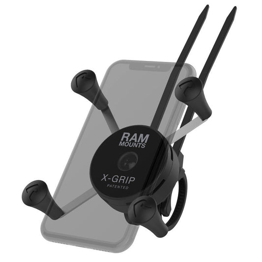 RAP-460Z-UN7U RAM® X-Grip® Phone Mount with Low Profile Zip Tie Handlebar Base with clear phone