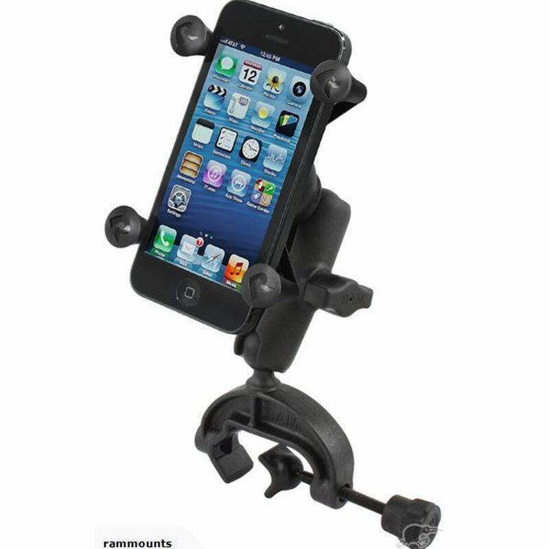 RAP-B-121-UN7U RAM® X-Grip® Phone Mount with Composite Yoke Clamp Base with phone 