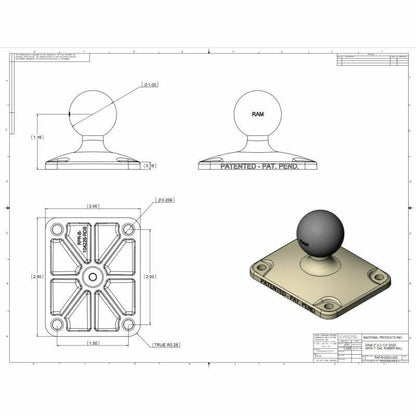 RAM Rectangular Base - B Series - 38 x 50mm 4 hole pattern - composite