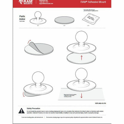 RAM Adhesive Base - Flexible with 1" Ball with Short Arm and Diamond Plate