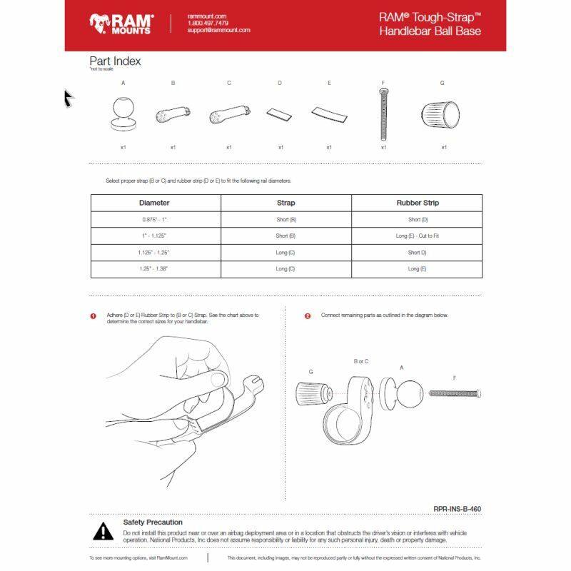 RAM Tough-Strap Handlebar / Rail Mount with 1" Ball