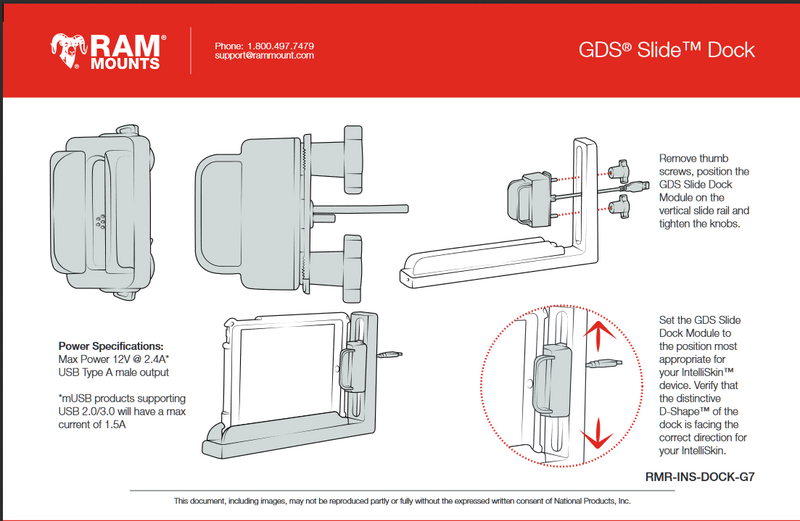 RAM GDS Slide Dock for IntelliSkin Products - Drill Down Attachment